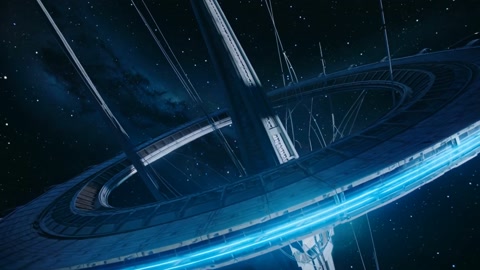 Slow Orbiting Camera Around Ringed Megastructure