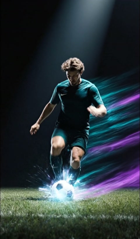 Slow-Motion Footballer Neon Energy Trails
